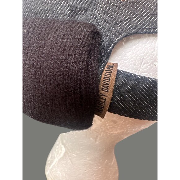 Harley-Davidson Black Denim Wool  Motorcycle skull Cap beanie  "Ride" adjustable - Picture 2 of 8
